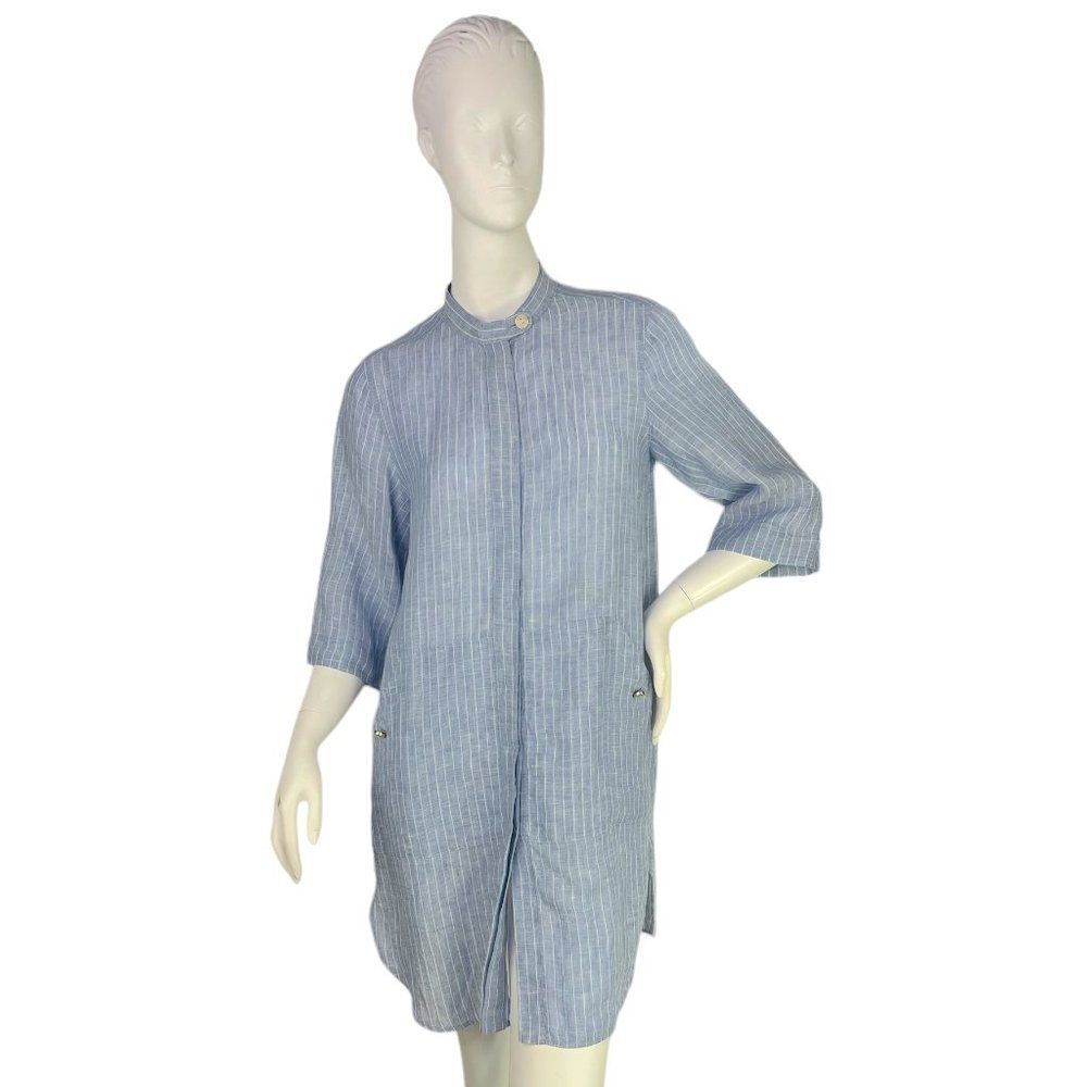 Max Mara Blue Striped Linen Tunic Dress Top 3/4 Sleeve Size 2